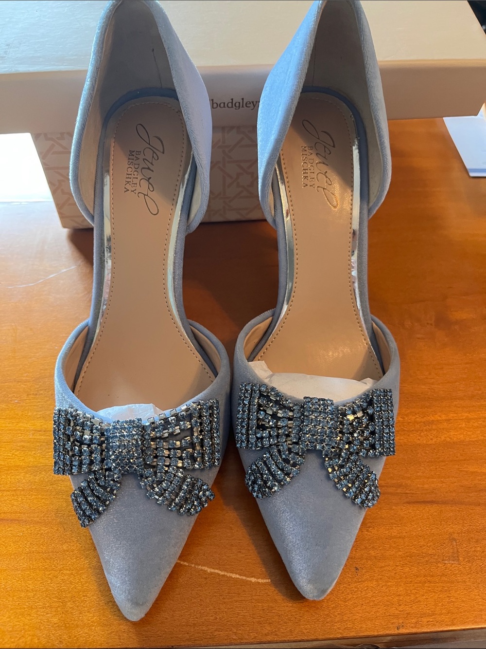 Badgley Mischka Powder Blue Crystal Bow D'Orsay Pointed Pumps
